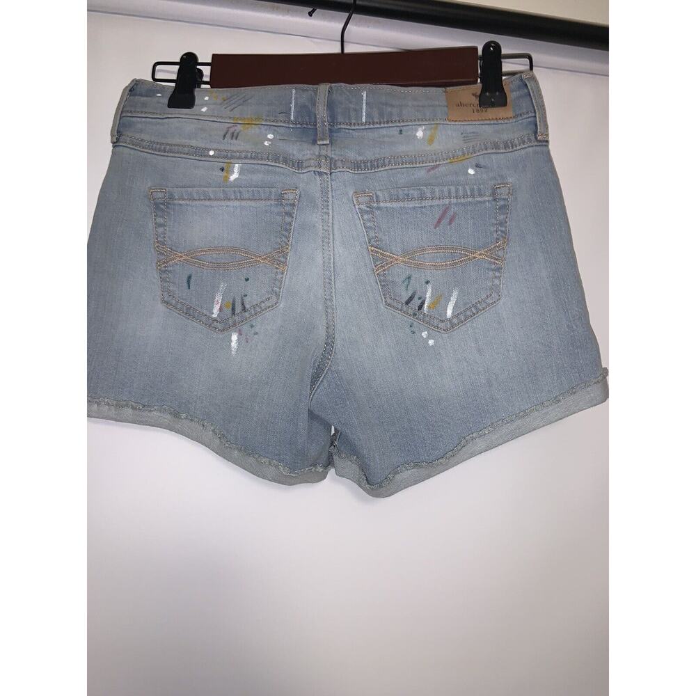 Abercrombie Kids Girls Denim Shorts W/Paint Marks Size 15/16 Mid-Rise Midi Short - Picture 2 of 5